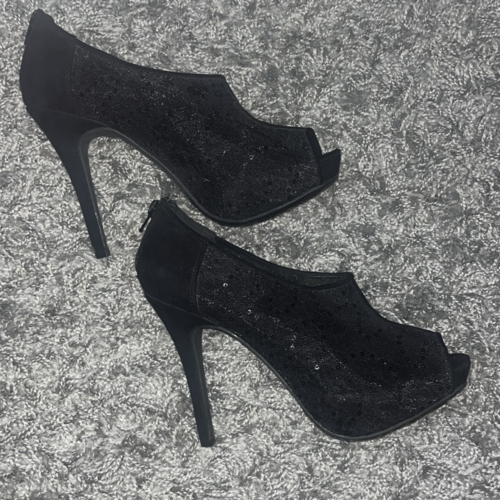 APT 9 Sequined Lace Peep Toe High Heel Stiletto Booties - Size 9